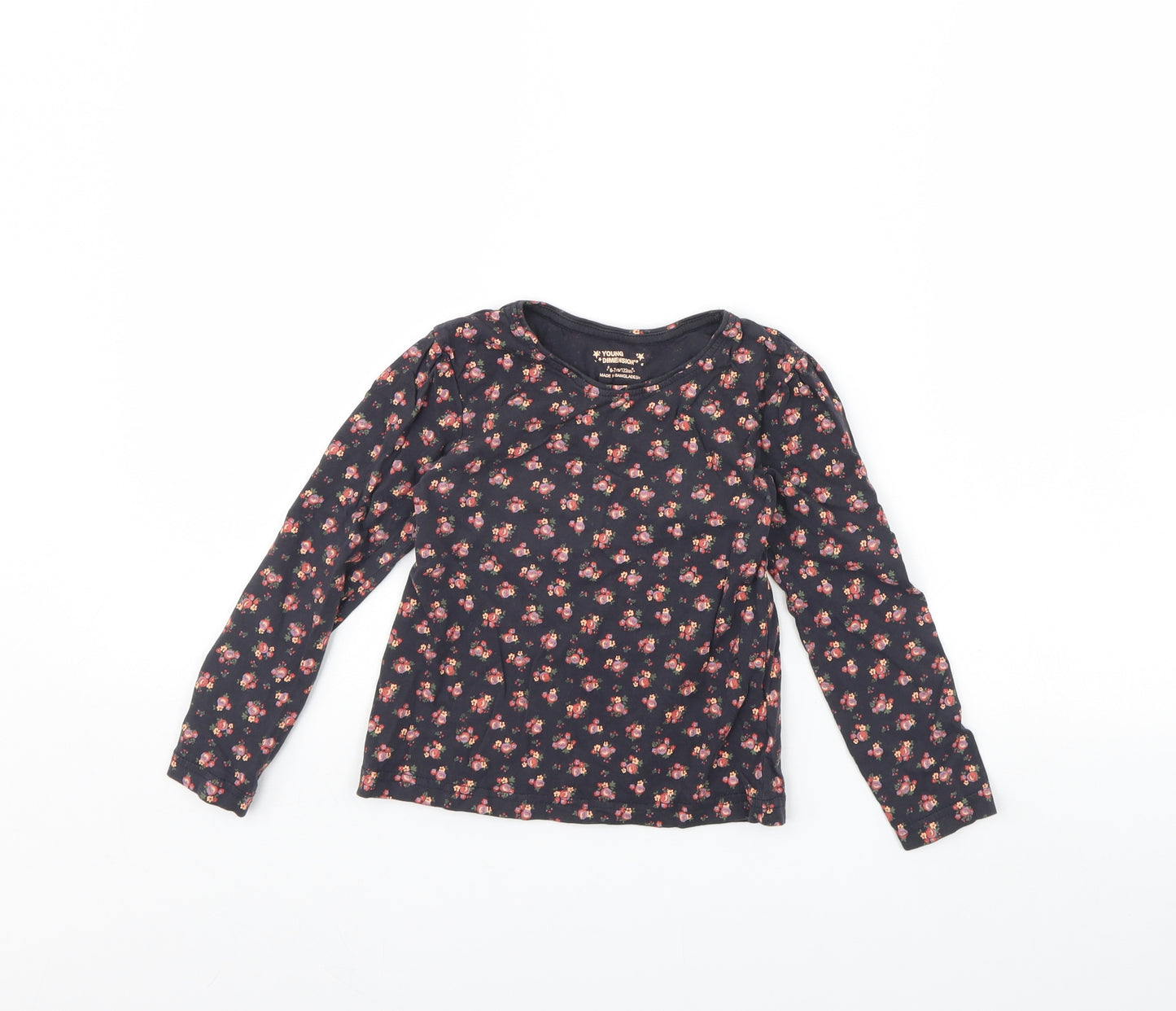 Young Dimension Girls Blue Floral  Basic T-Shirt Size 6 Years