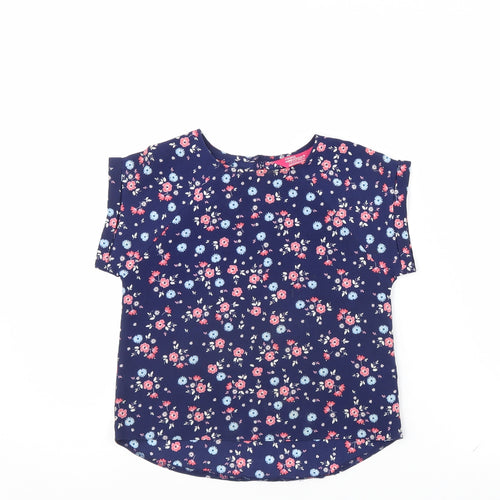 Young Dimension Girls Blue Floral  Basic Blouse Size 7 Years