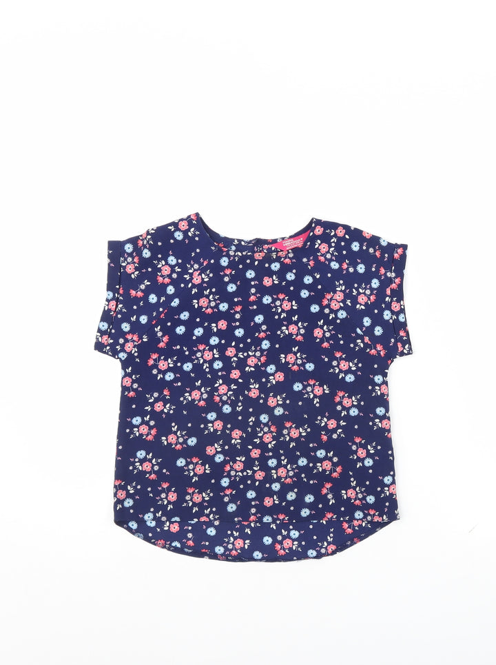 Young Dimension Girls Blue Floral Basic Blouse Size 7 Years
