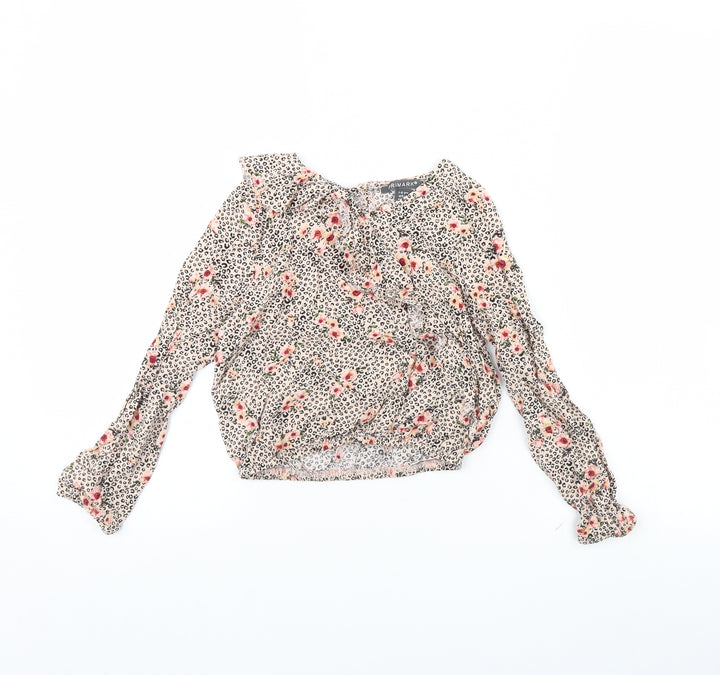 Primark Girls Pink Animal Print Basic Blouse Size 7 Years