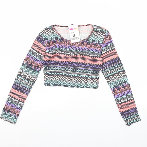 Glamour Babe Womens Multicoloured Striped  Cropped T-Shirt Size S