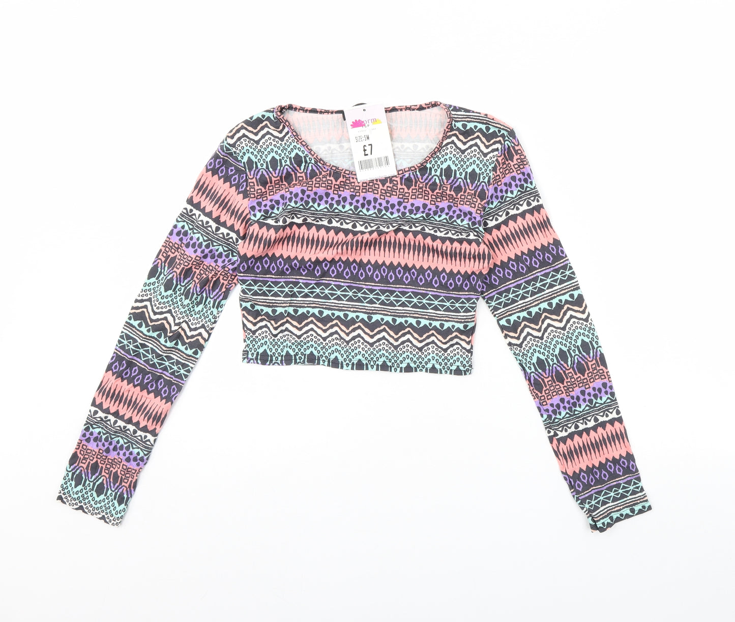 Glamour Babe Womens Multicoloured Striped  Cropped T-Shirt Size S