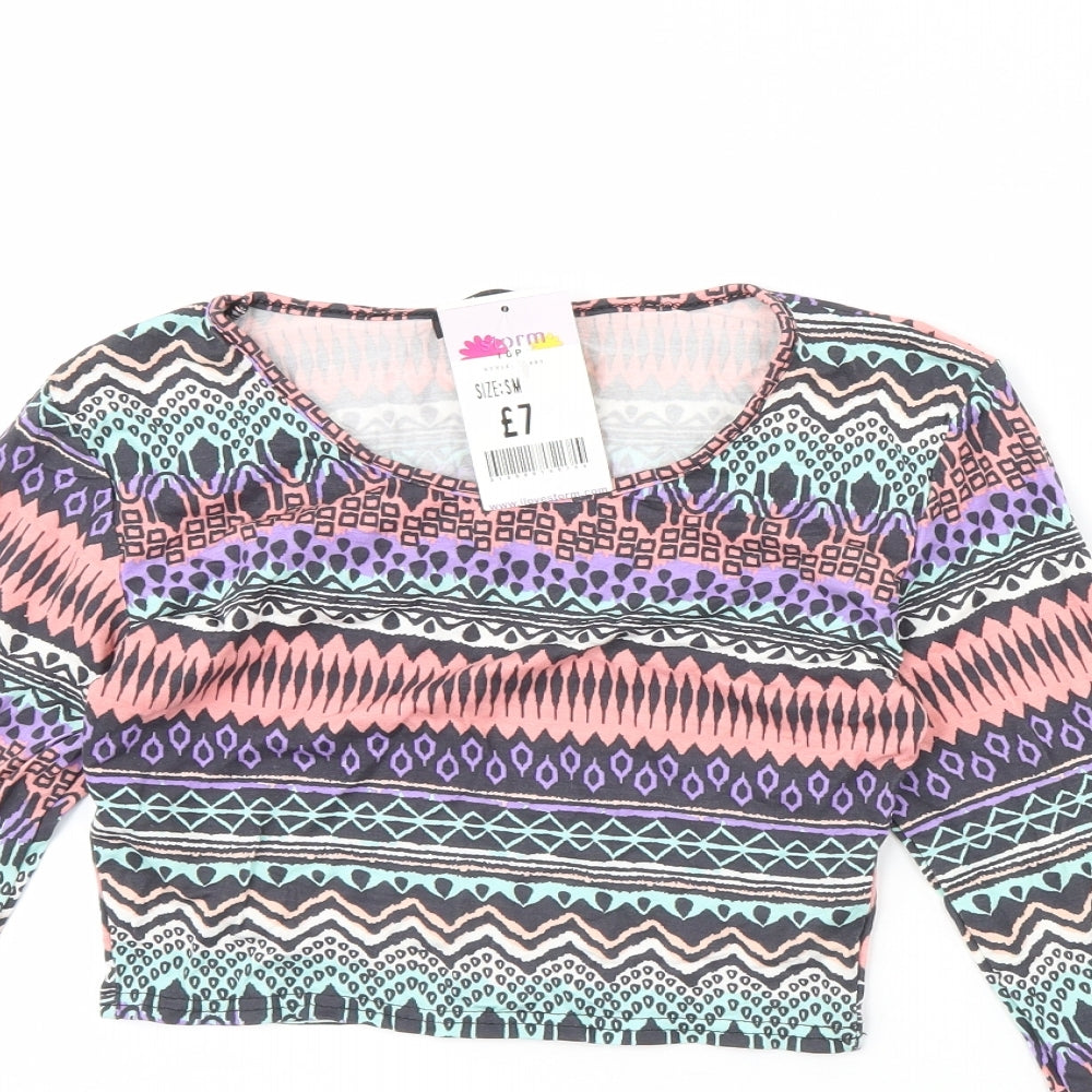 Glamour Babe Womens Multicoloured Striped  Cropped T-Shirt Size S