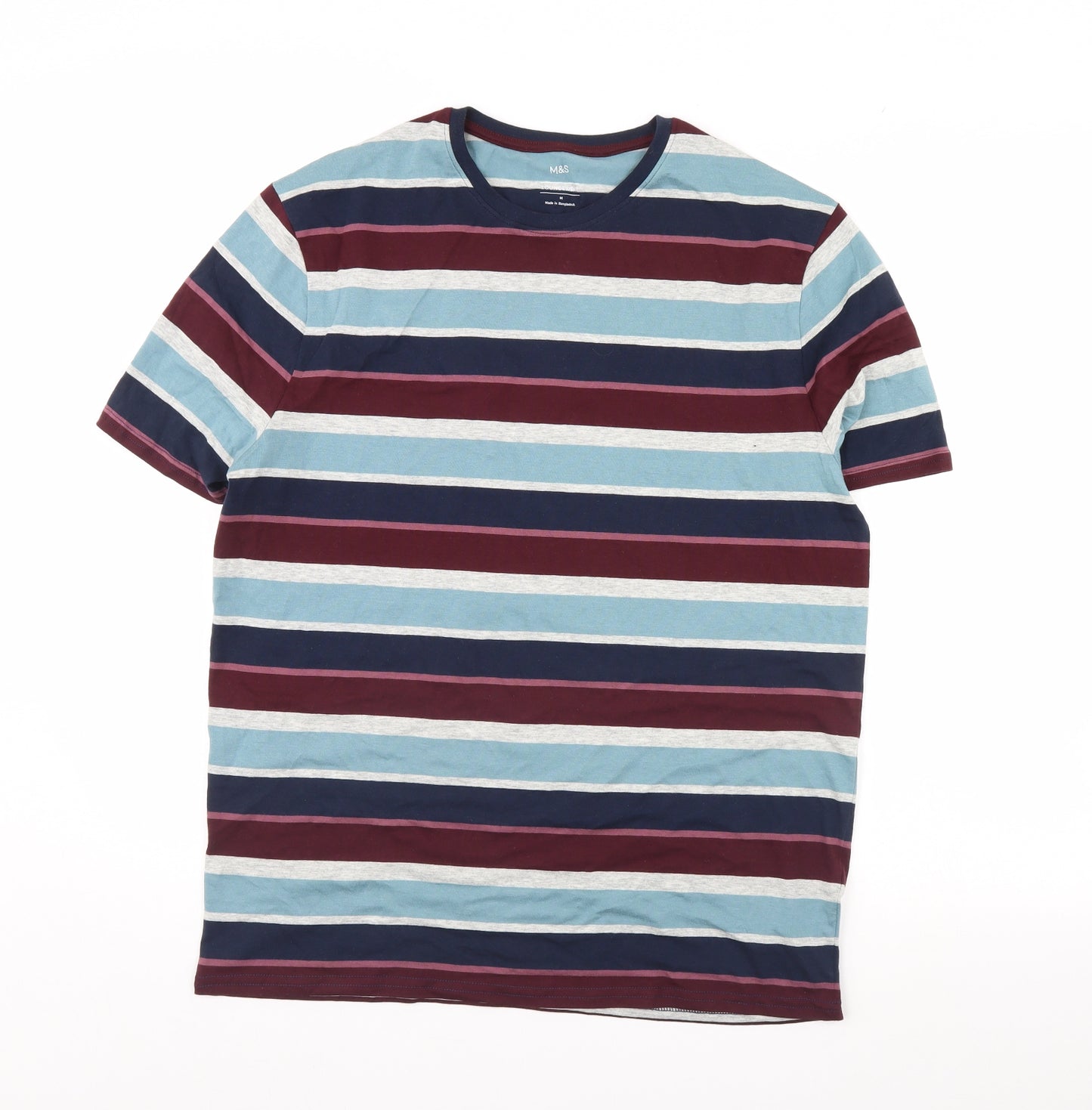 M&S Mens Blue Striped   T-Shirt Size M