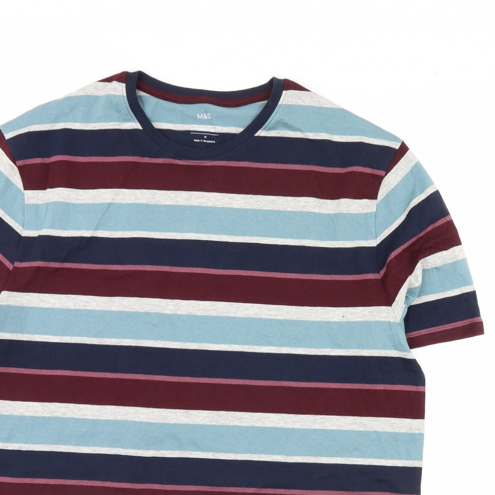 M&S Mens Blue Striped   T-Shirt Size M