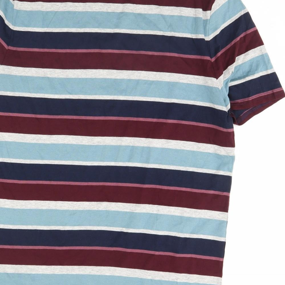 M&S Mens Blue Striped   T-Shirt Size M
