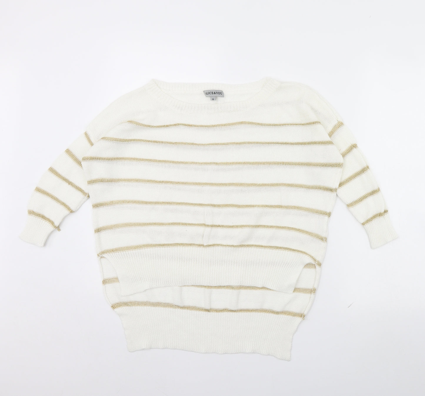 Alice & You Womens White Striped  Pullover Jumper Size 8