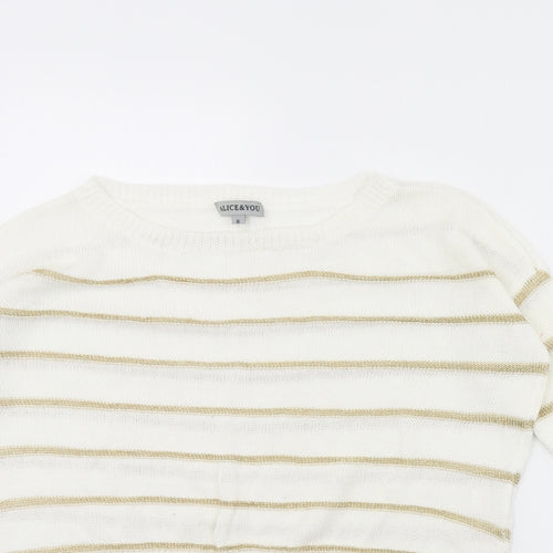 Alice & You Womens White Striped  Pullover Jumper Size 8
