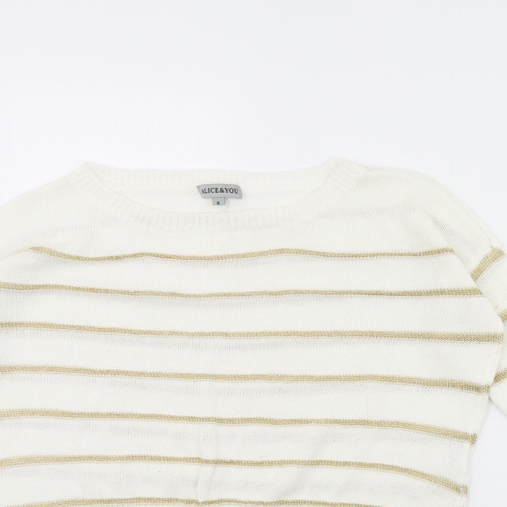 Alice & You Womens White Striped  Pullover Jumper Size 8