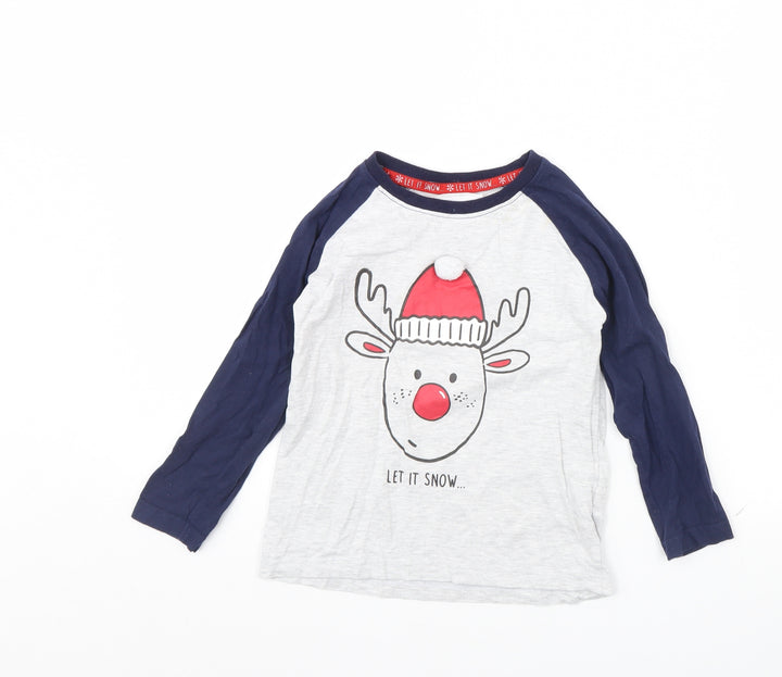 Preworn Boys Grey Solid Pyjama Top Size 4 Years - Christmas