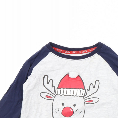 Preworn Boys Grey Solid   Pyjama Top Size 4 Years  - Christmas