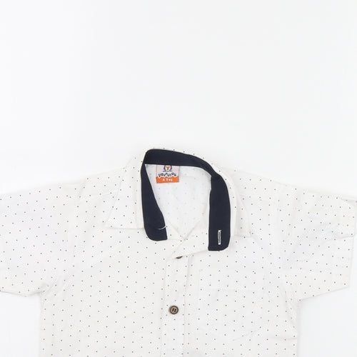Preworn Boys White Polka Dot  Basic Button-Up Size 4 Years