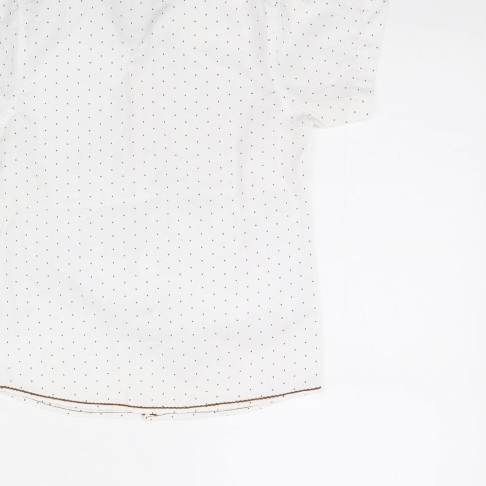 Preworn Boys White Polka Dot  Basic Button-Up Size 4 Years
