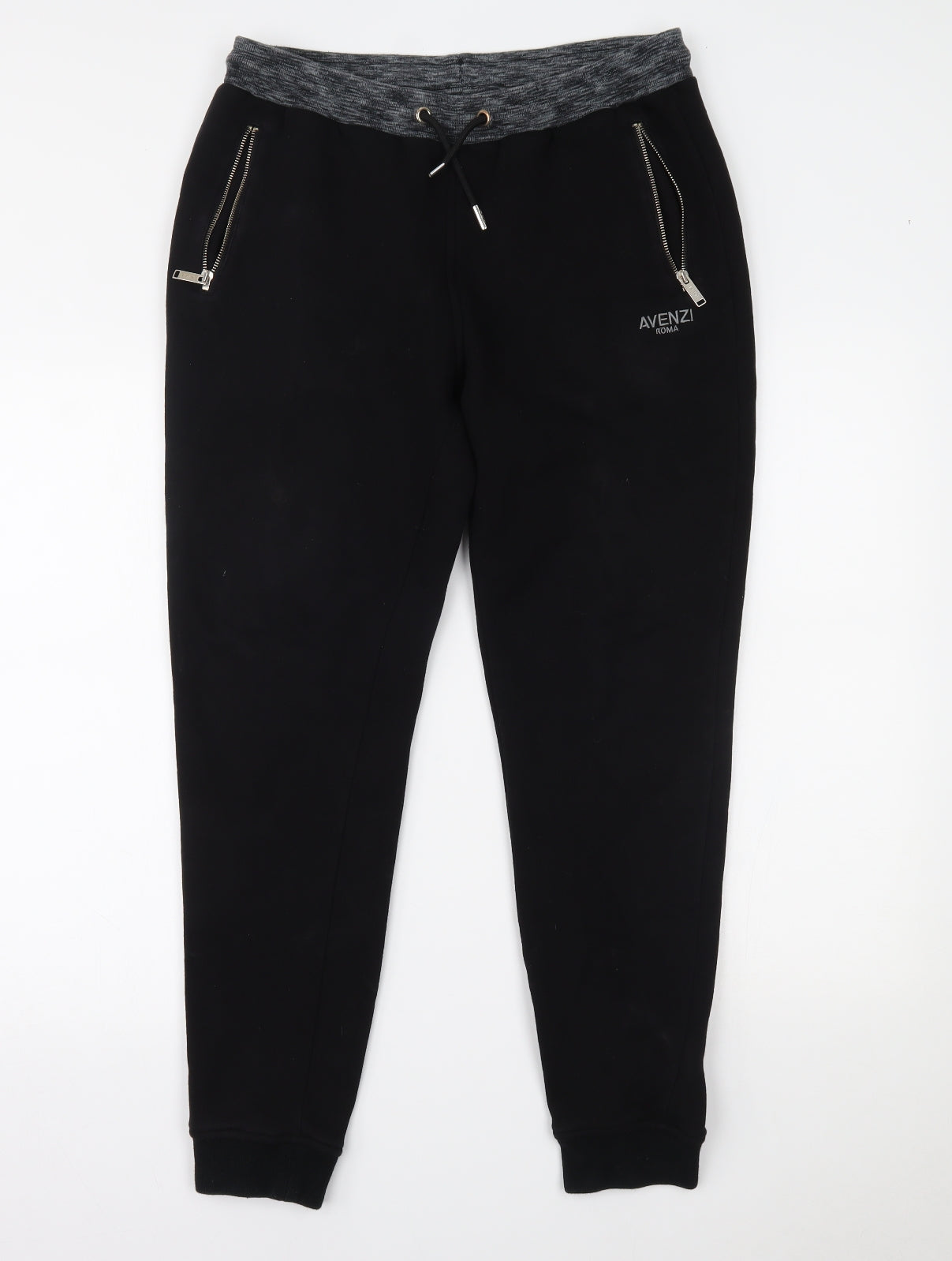 avenzi Mens Black   Jogger Trousers Size M L28 in