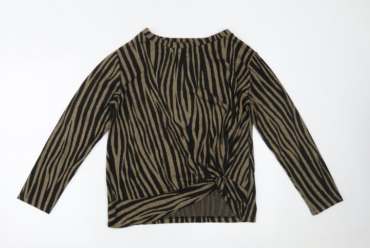 F&F Womens Black Animal Print Basic Blouse Size 12