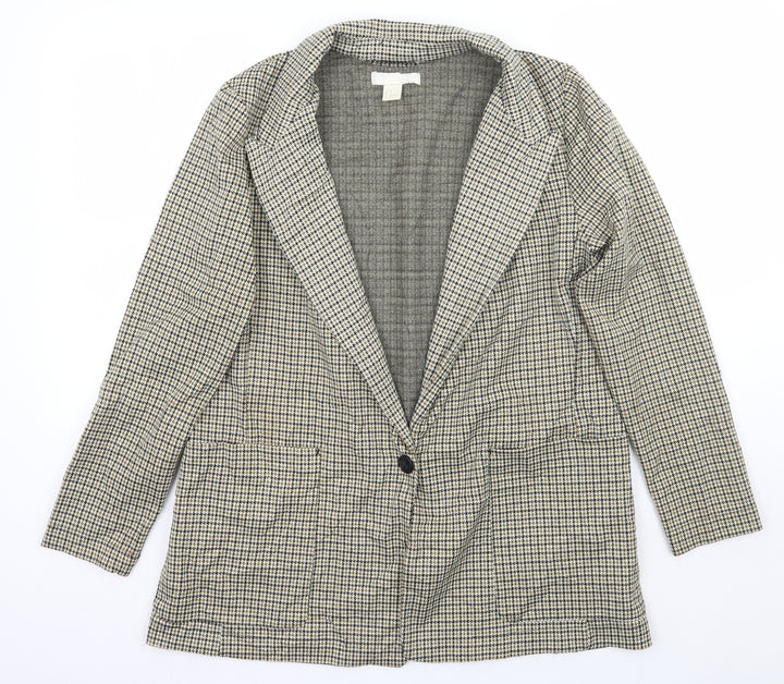 H&M Womens Beige Check Jacket Suit Jacket Size 12