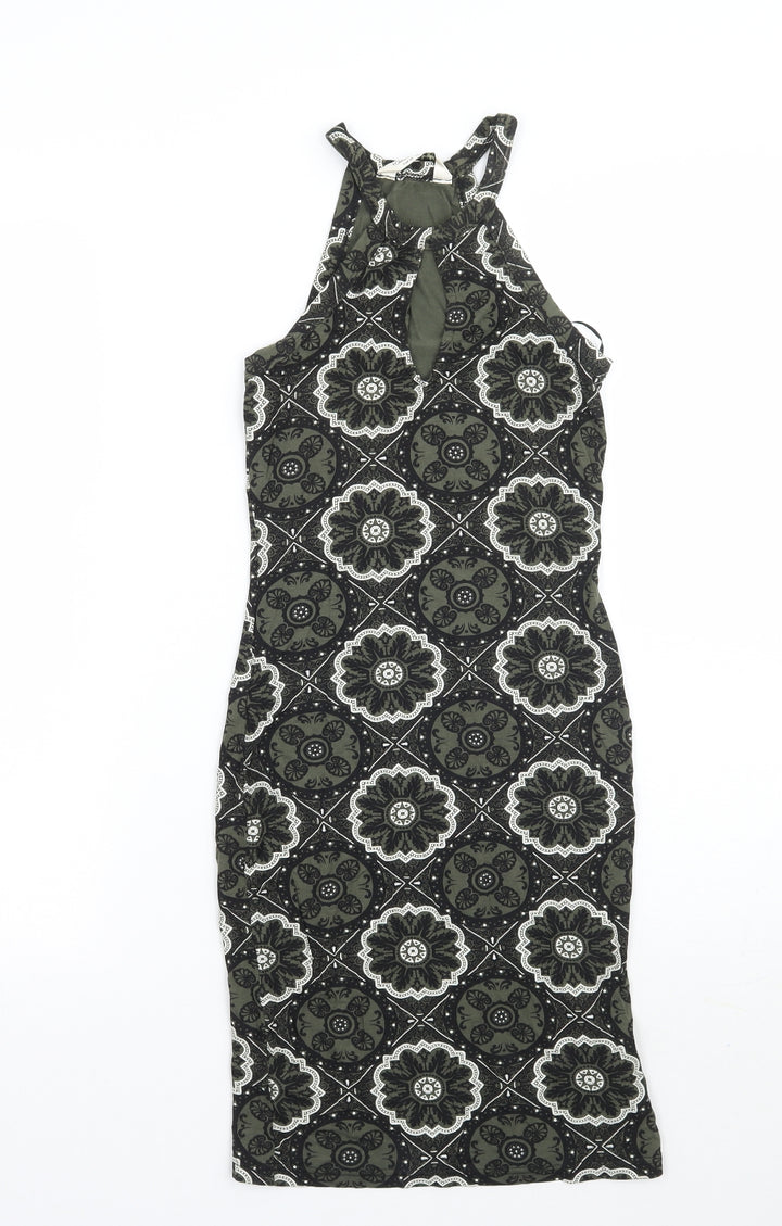 Miss Selfridge Womens Green Paisley  A-Line  Size 6
