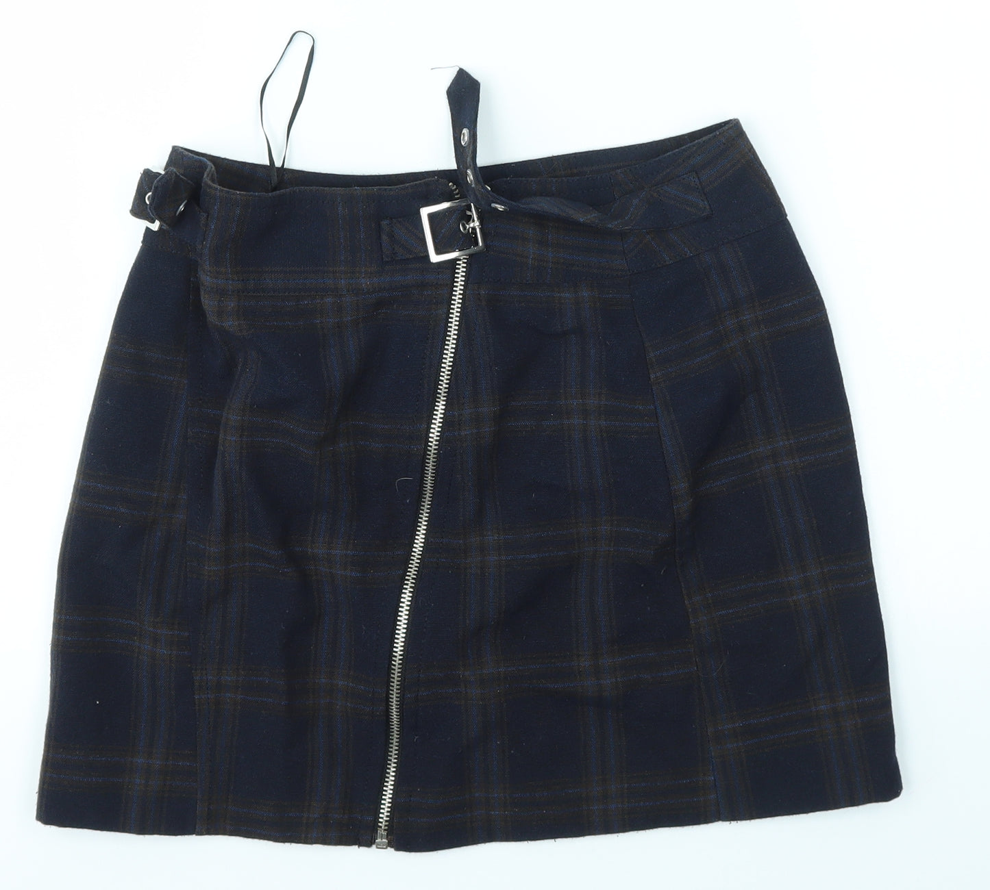 Topshop Womens Blue Check  A-Line Skirt Size 10