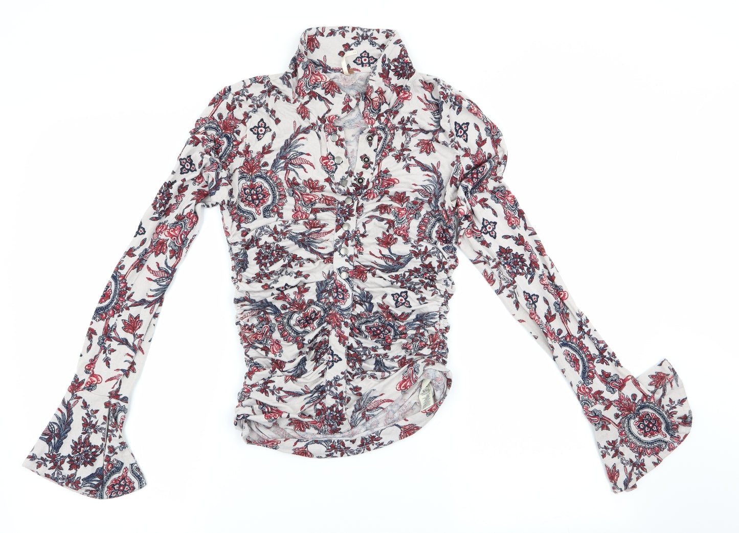 Tree People Womens Ivory Floral  Basic Blouse Size S  - Ruched detail