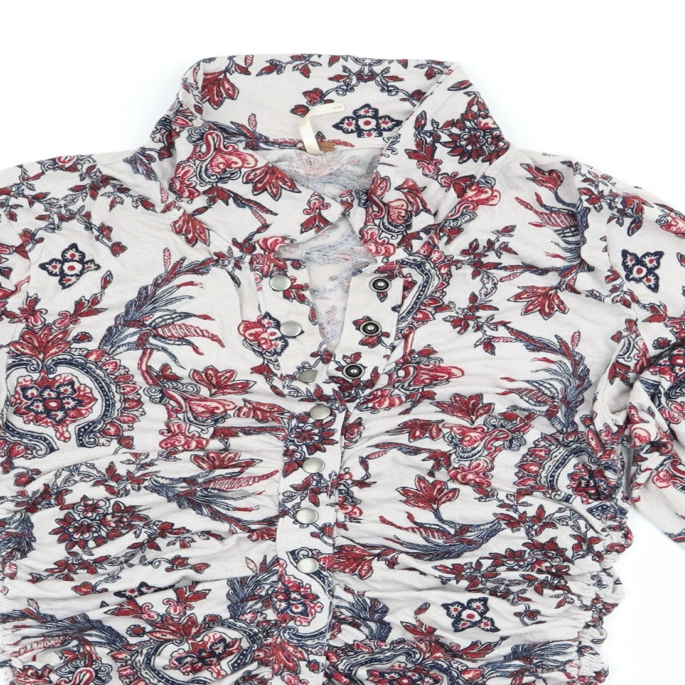 Tree People Womens Ivory Floral  Basic Blouse Size S  - Ruched detail