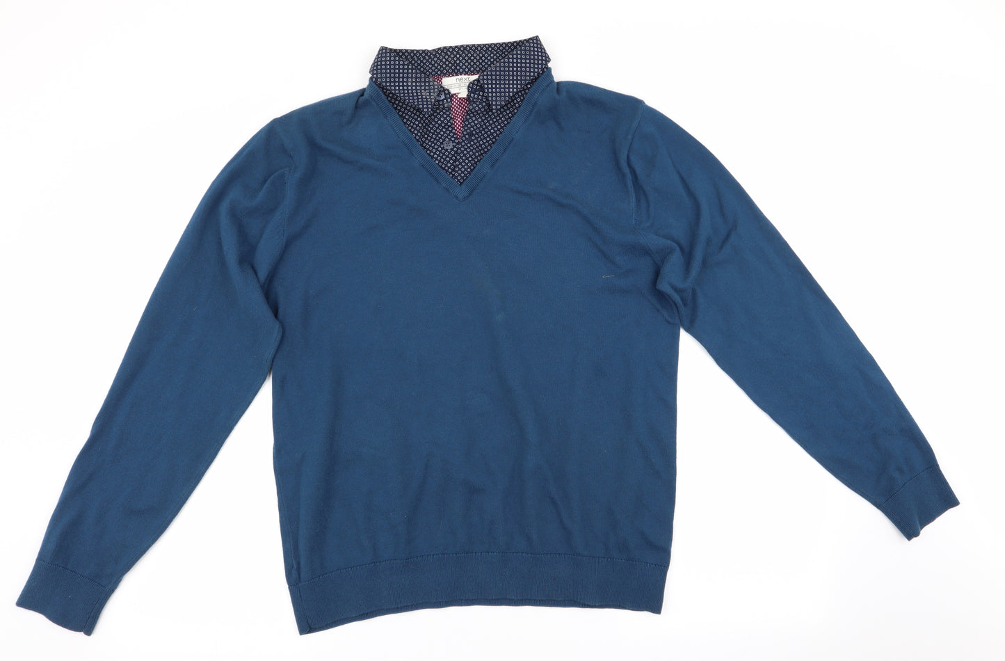 NEXT Mens Blue   Pullover Jumper Size L  - Faux Shirt Collar
