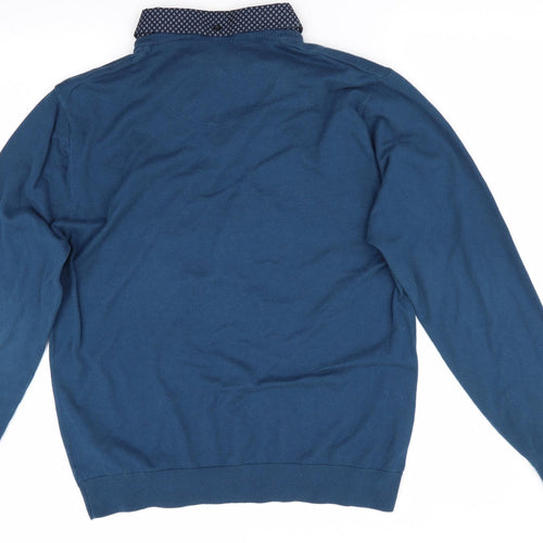 NEXT Mens Blue   Pullover Jumper Size L  - Faux Shirt Collar