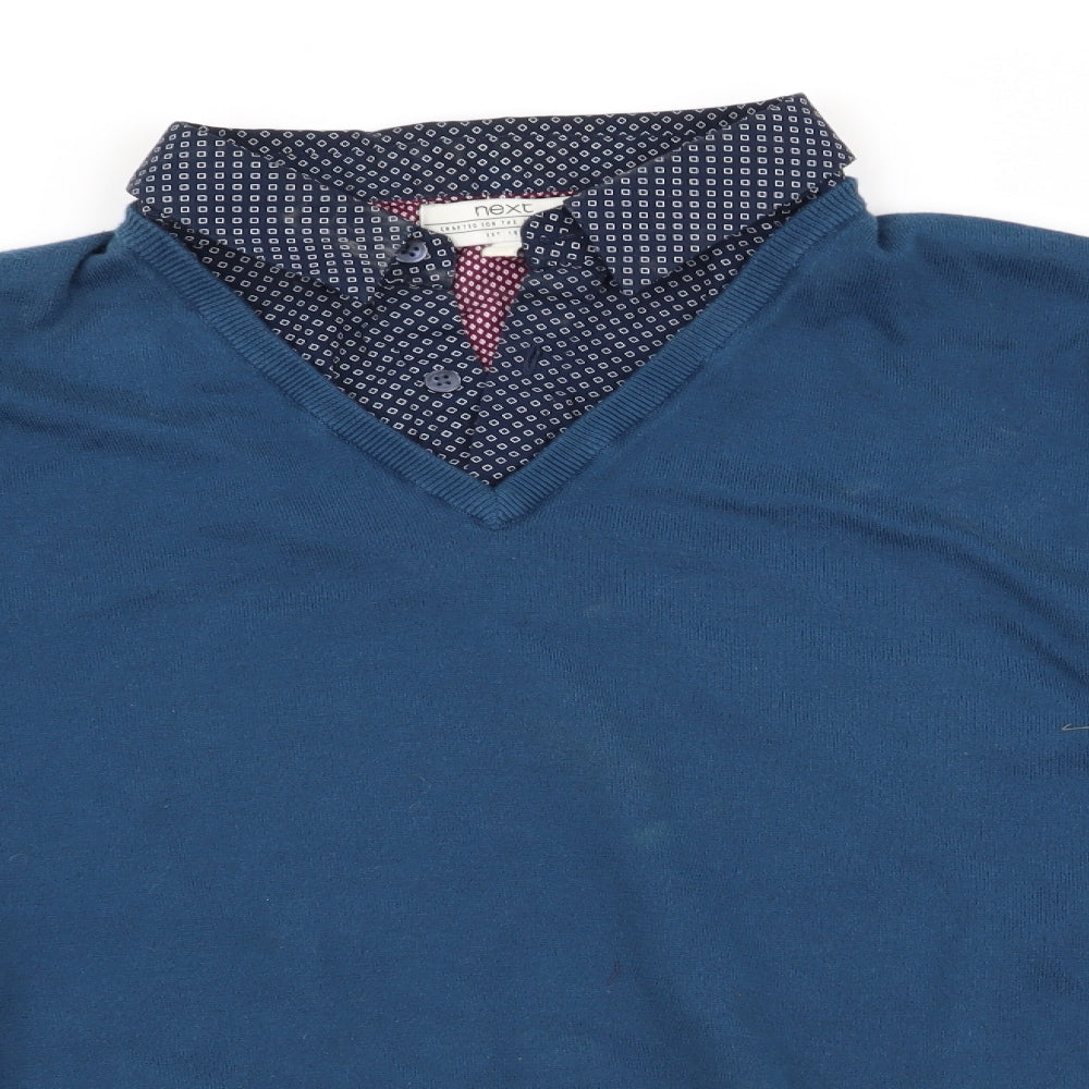 NEXT Mens Blue   Pullover Jumper Size L  - Faux Shirt Collar