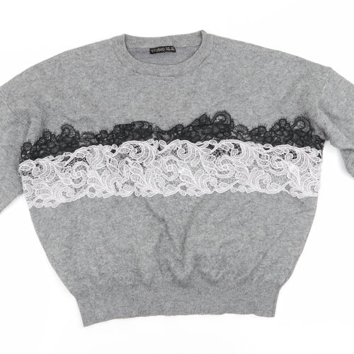 Studio Womens Grey   Pullover Jumper   - Lace Detail