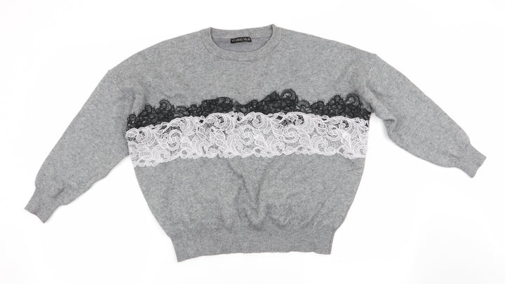 Studio Womens Grey Pullover Jumper - Lace Detail