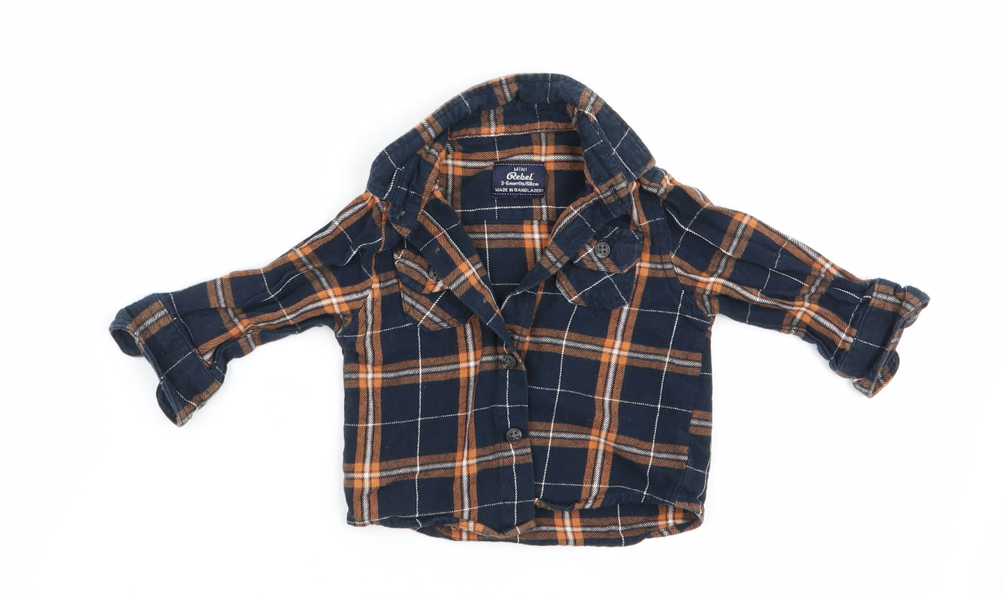 Mini Rebel Boys Blue Check  Basic Button-Up Size 3-6 Months
