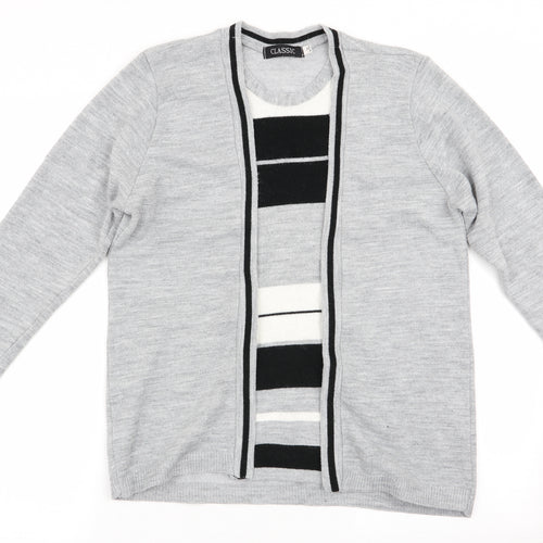 Classic Womens Grey Striped  Pullover Jumper Size L
