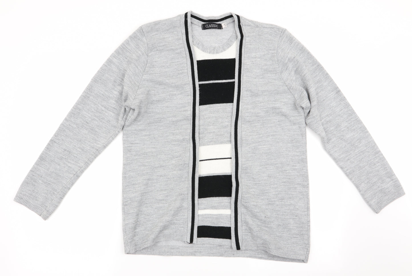 Classic Womens Grey Striped  Pullover Jumper Size L