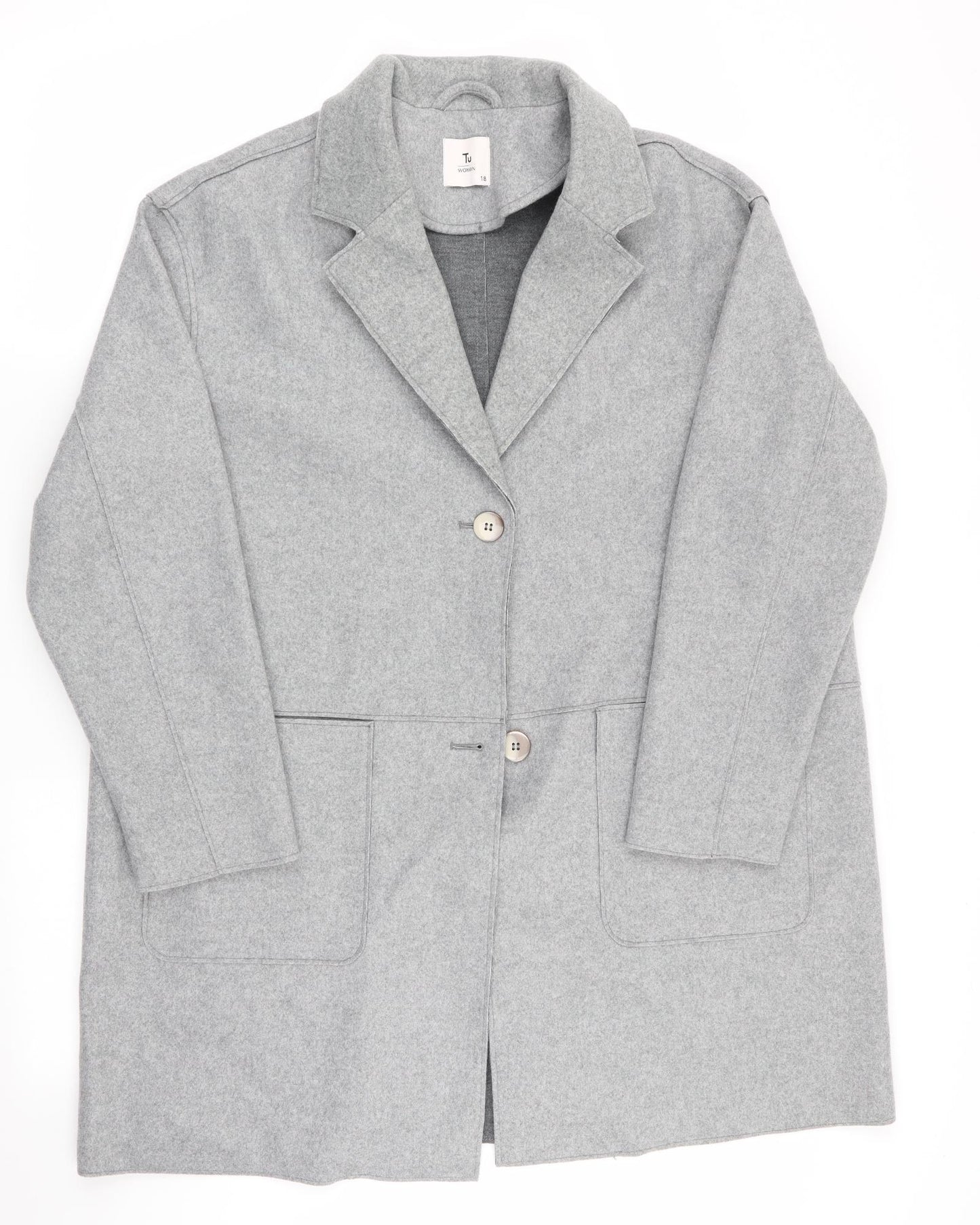 TU Womens Grey   Overcoat Coat Size 18