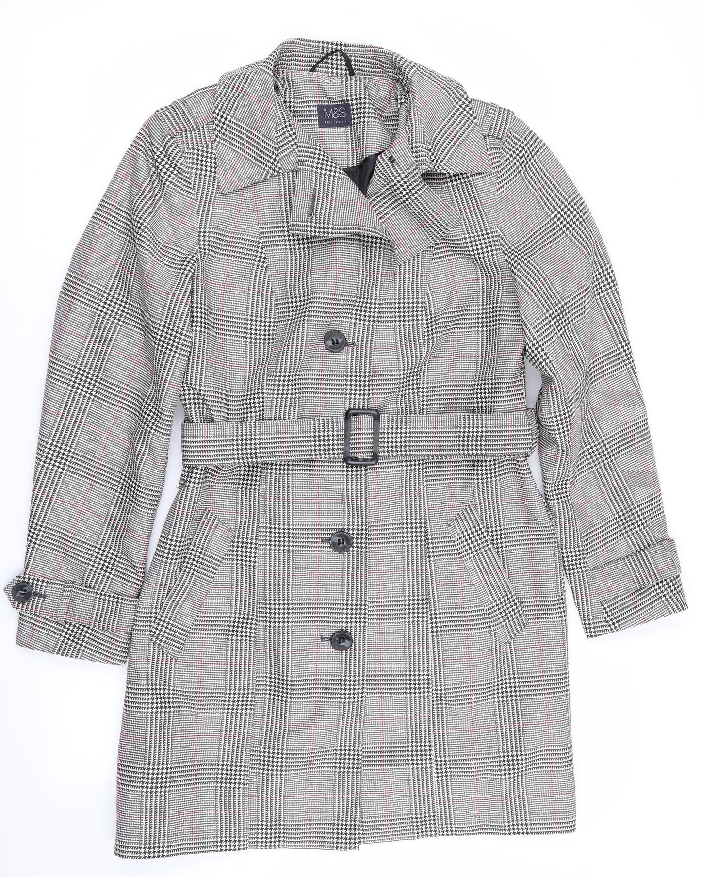 Marks and Spencer Womens Black Check  Trench Coat Coat Size 12