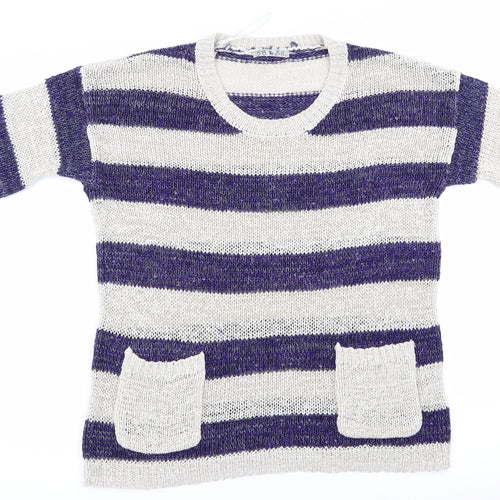 TU Womens Blue Striped  Pullover Jumper Size 10  - Sequins all over