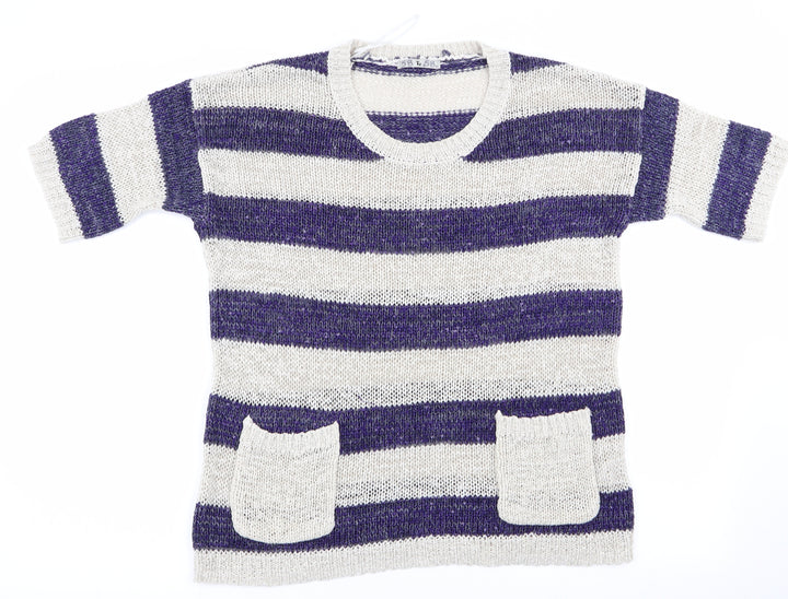 TU Womens Blue Striped Pullover Jumper Size 10 - Sequins all over