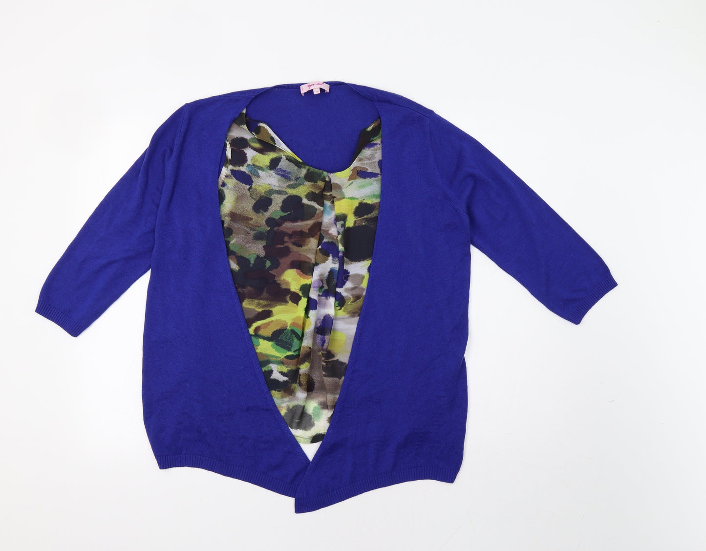 Per Una Womens Blue Geometric  Cardigan Jumper Size 14