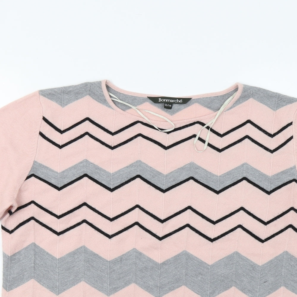 Bonmarche Womens Pink Striped  Pullover Jumper Size 12