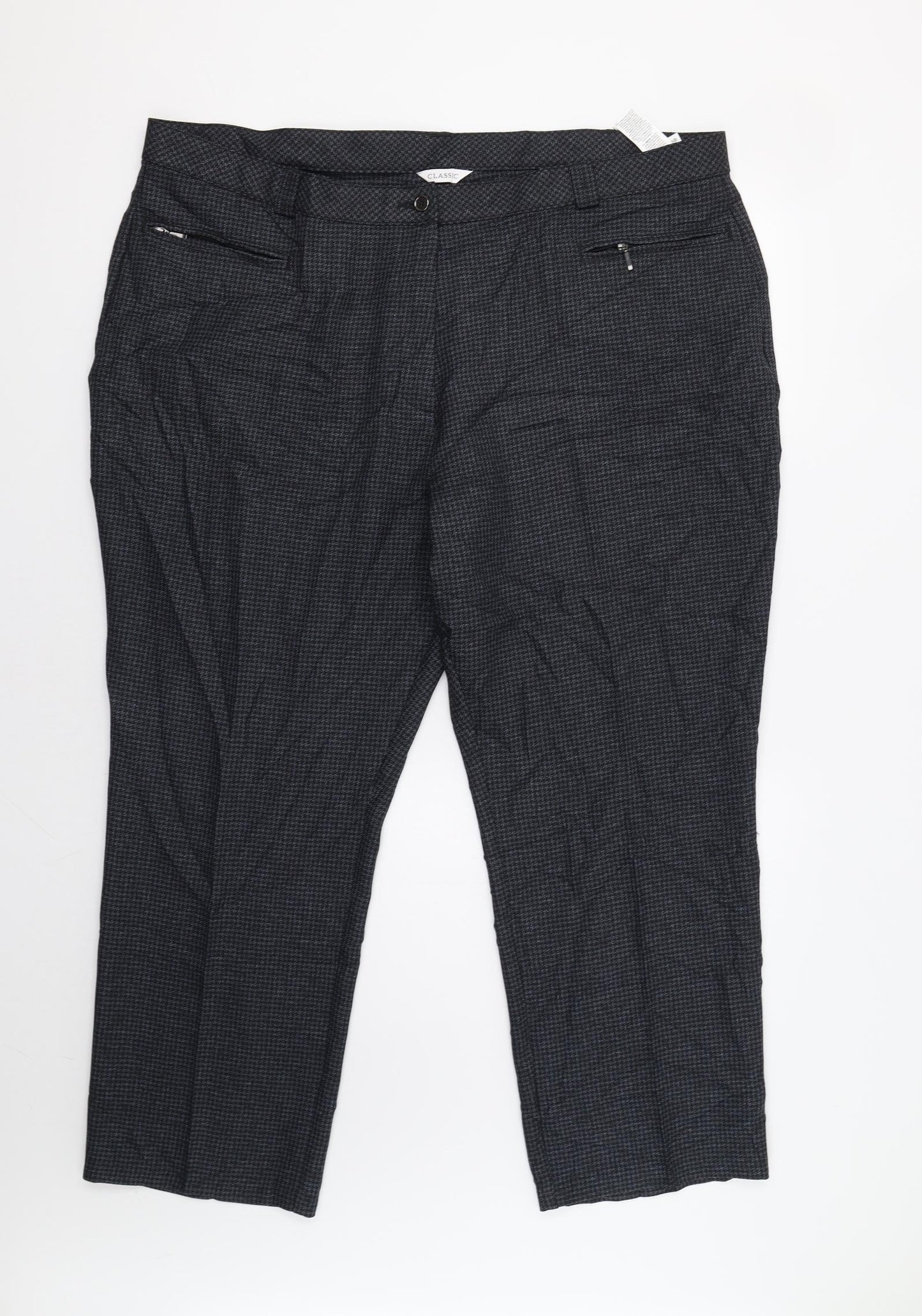 M&S Womens Blue Houndstooth  Dress Pants Trousers Size 24 L27 in