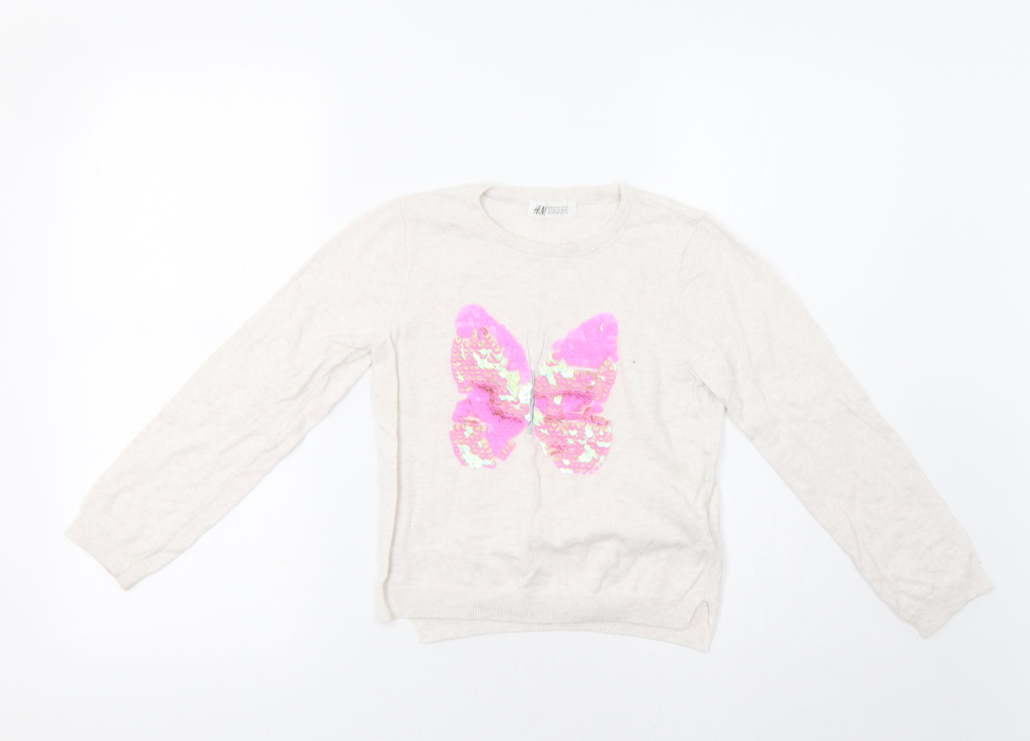 H&M Girls Beige   Pullover Jumper Size 6-7 Years  - Sequin Detail