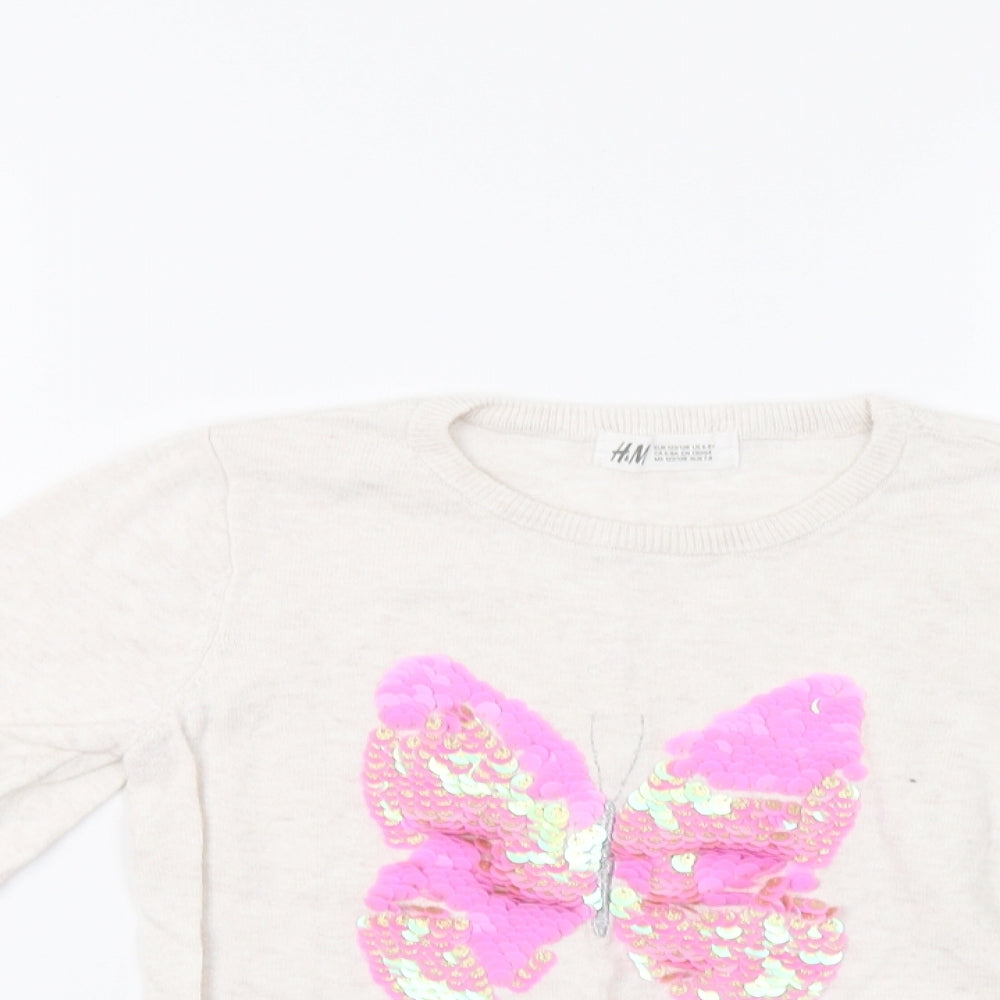 H&M Girls Beige   Pullover Jumper Size 6-7 Years  - Sequin Detail