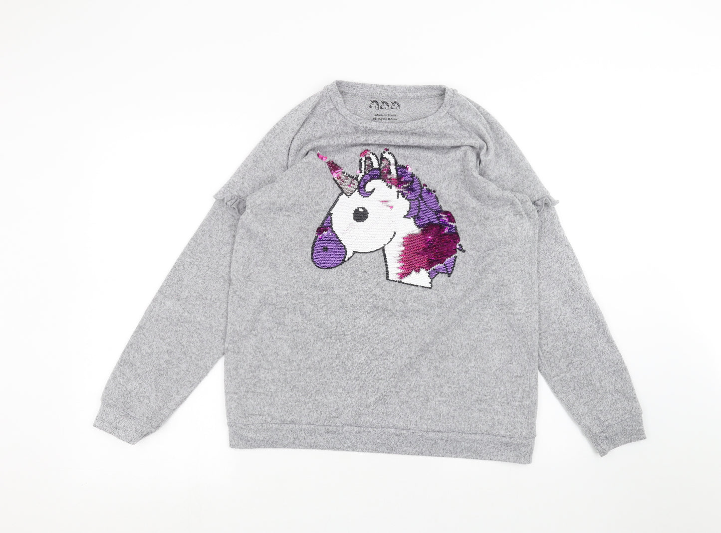 Primark Girls Grey   Pullover Jumper Size 14-15 Years  - Unicorn