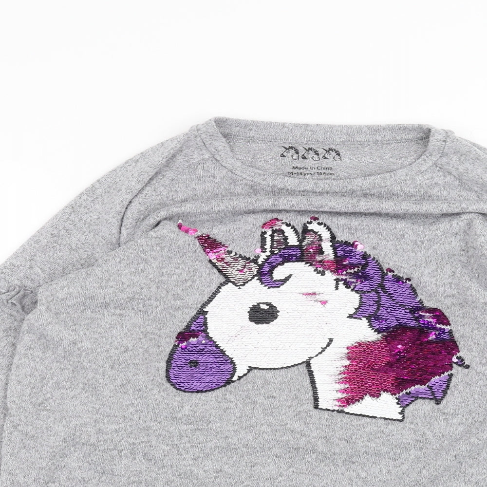 Primark Girls Grey   Pullover Jumper Size 14-15 Years  - Unicorn