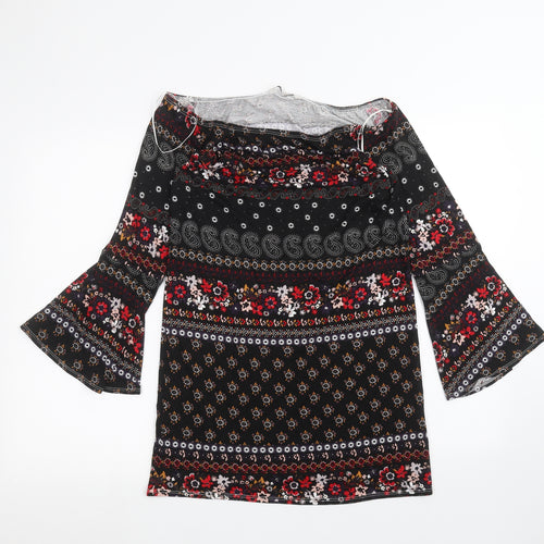 George Womens Black Floral  Basic Blouse Size 8