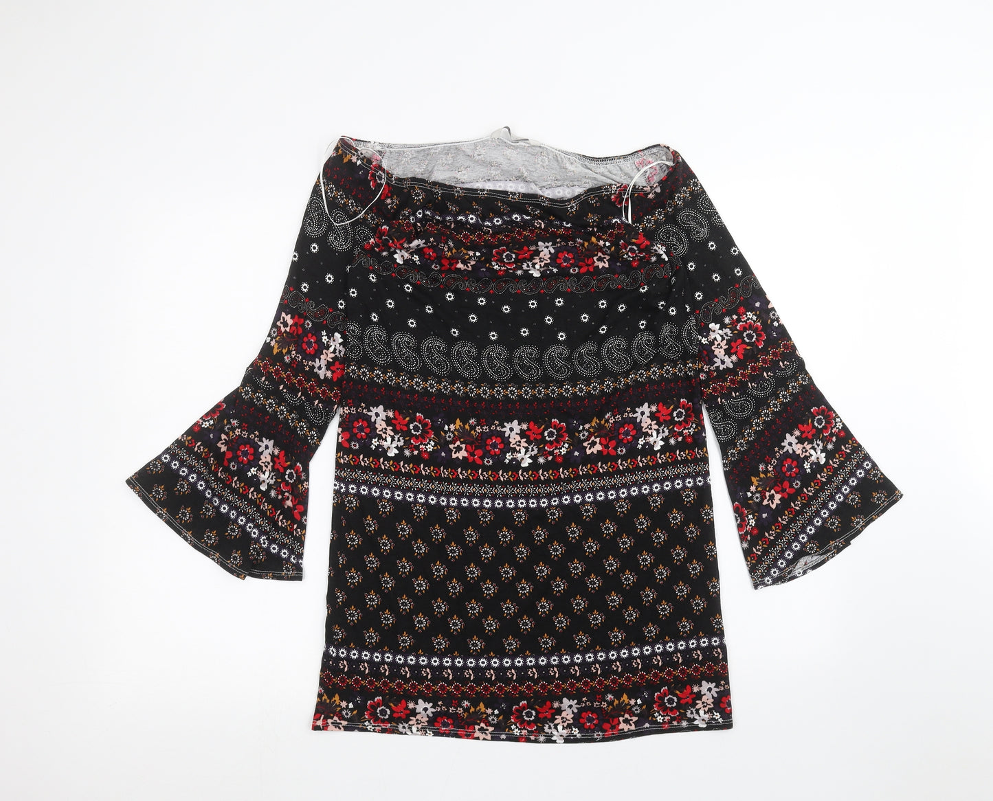 George Womens Black Floral  Basic Blouse Size 8