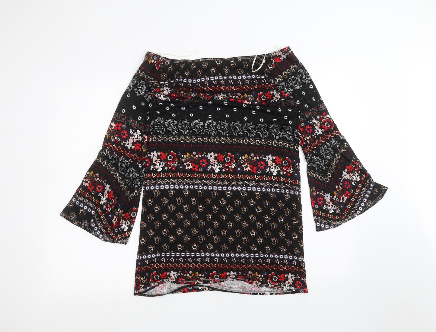 George Womens Black Floral  Basic Blouse Size 8