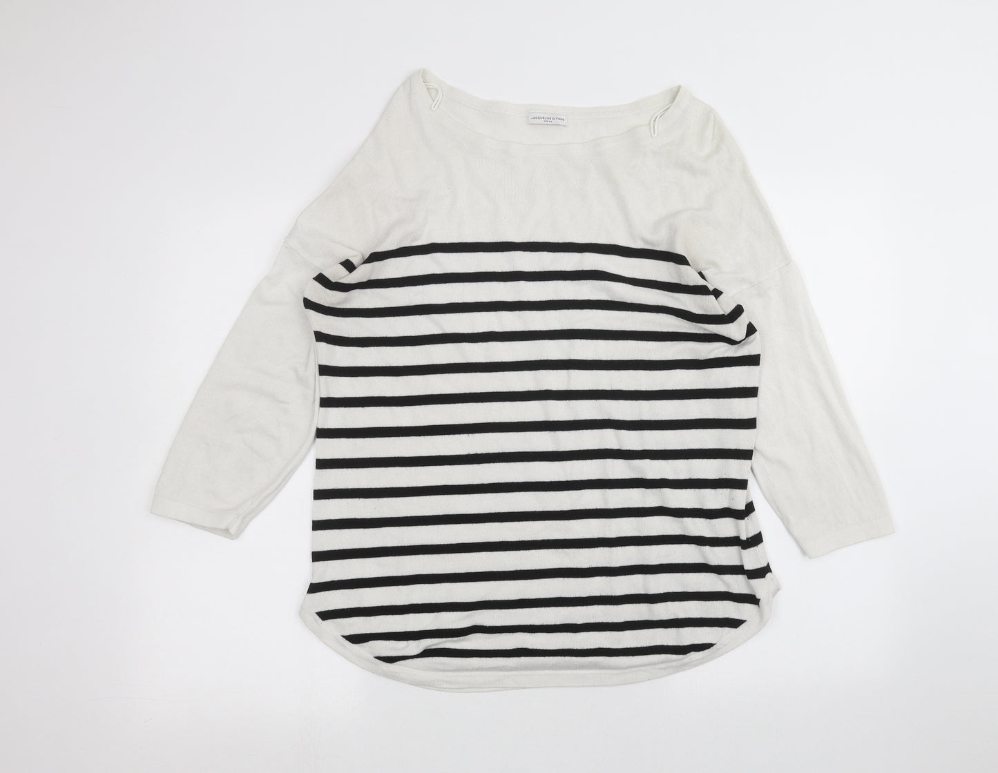 Jaqueline de Yong Womens White Striped  Basic T-Shirt Size M