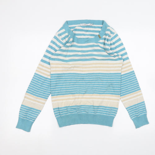 EWM Womens White Striped  Pullover Jumper Size S