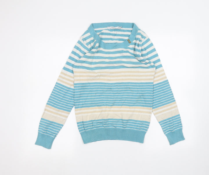 EWM Womens White Striped  Pullover Jumper Size S
