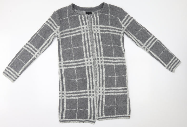 Mia Moda Womens Grey Plaid  Cardigan Jumper Size L